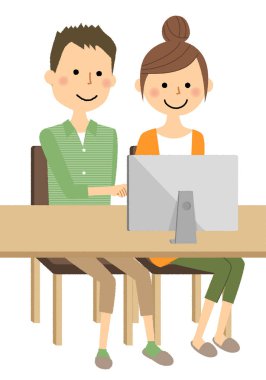 Genç çift, Pc/genç bir çift bir bilgisayar işletim gösterimi.