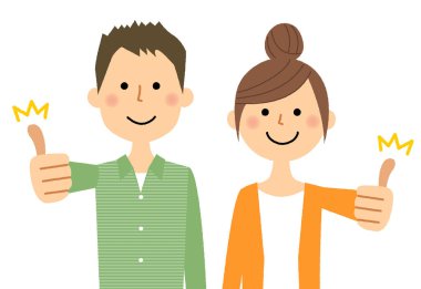 Genç çift, başparmak yukarı / thumbs up genç bir çift bir örnektir.