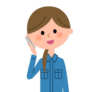 Kadın işçi, telefonda konuşurken bir kadın işçinin akıllı telefon/illüstrasyon.