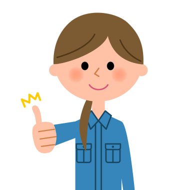 Kadın işçi, başparmak yukarı / thumbs up bir kadın işçinin gösteren bir örnek bulunmaktadır.