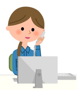 Female worker, Telephone and PC/