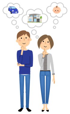 Genç çift, hayat planı/örnek bir yaşam planı yapan genç bir çift.