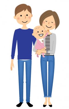 Genç çift ve bebek / bebek ve genç bir çift gösteren bir örnek bulunmaktadır.