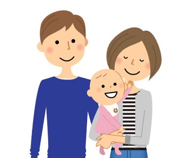 Genç çift ve bebek / bebek ve genç bir çift gösteren bir örnek bulunmaktadır.