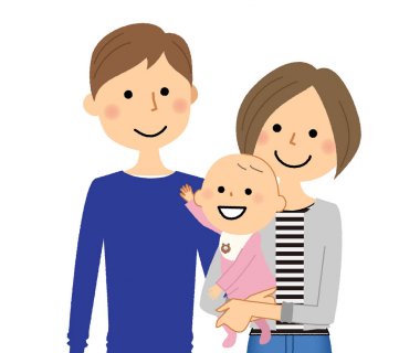 Genç çift ve bebek / bebek ve genç bir çift gösteren bir örnek bulunmaktadır.