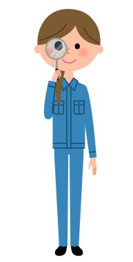 Female worker, Magnifying glass/Illustration of a female worker looking into the magnifying glass. clipart