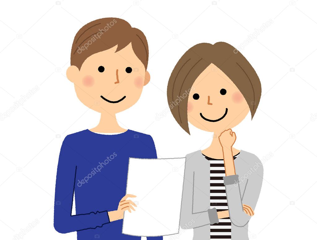 Young couple, Consultation/It is an illustration of a young couple who consults.