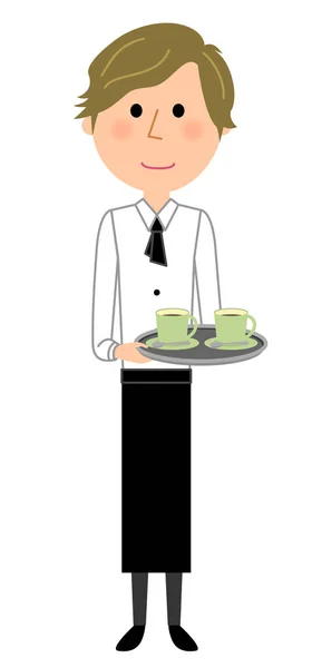 Secretario Cafetería Camarero Para Llevar Ilustración Camarero Que Lleva Bebidas — Archivo Imágenes Vectoriales