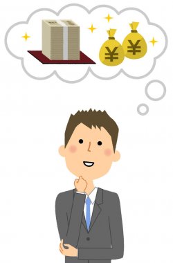 İşadamı, kim çok para hayal genç işadamı büyük maliyet/illüstrasyon.