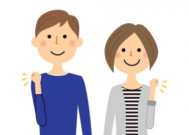 Genç çift, zafer Duraklat / zafer poz yapan genç bir çift bir örnektir.