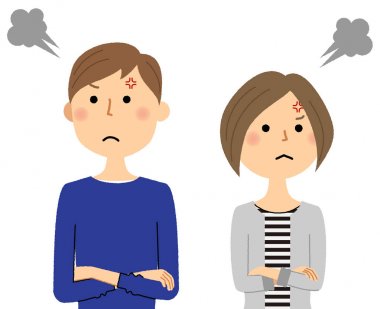 Genç çift, öfke/illüstrasyon öfkeli bir genç çiftin.