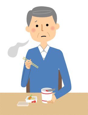 Yaşlı bir adam, fincan şehriye / fincan erişte yiyen yaşlı bir adam bir örnektir.