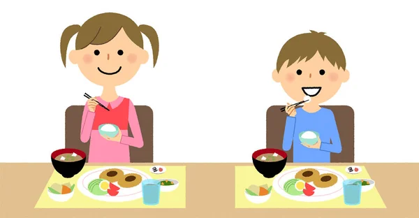 Діти Їдять Ілюстрація Дітей Які Їдять Їжу — стоковий вектор