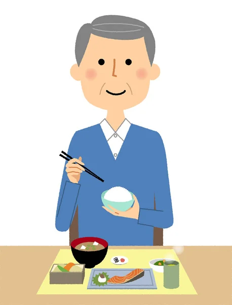 Homme Âgé Repas Est Une Illustration Homme Âgé Qui Mange — Image vectorielle