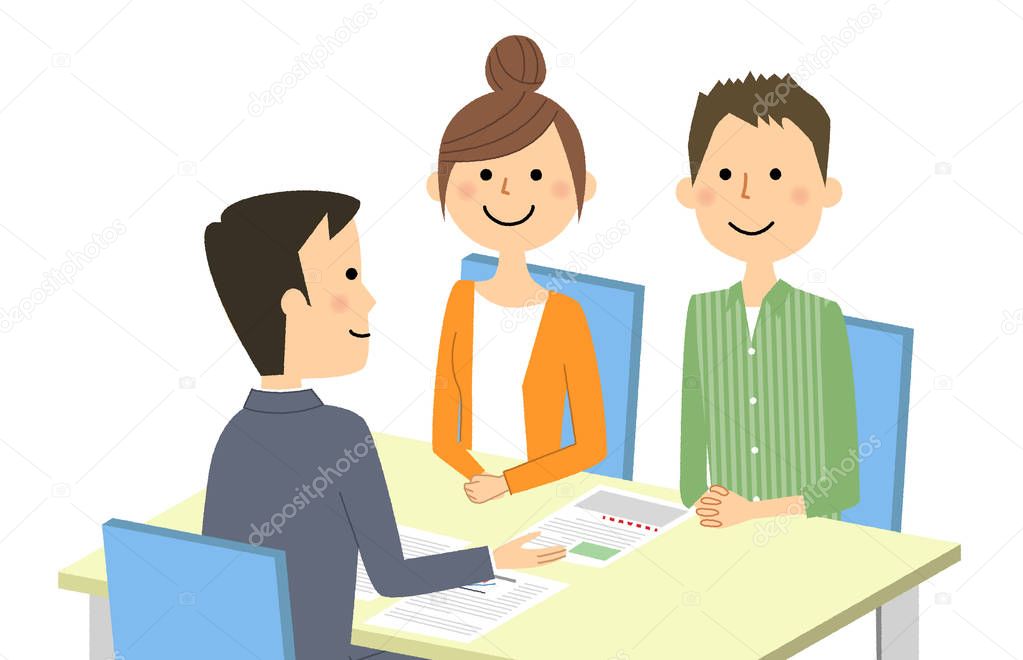 Meeting, Signing a contract/The illustration by which a salesman and a visitor sign a contract.