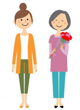 Anneler günü, üst ve alt / karanfil buketi Anneler gününde var bir annenin gösteren bir örnek bulunmaktadır.