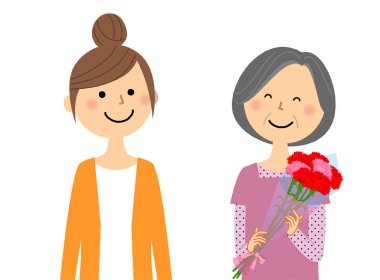 Anneler günü, üst ve alt / karanfil buketi Anneler gününde var bir annenin gösteren bir örnek bulunmaktadır.