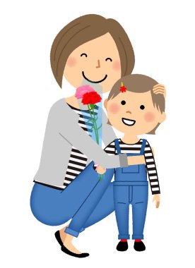 Anneler günü, üst ve alt / karanfil buketi Anneler gününde var bir annenin gösteren bir örnek bulunmaktadır.