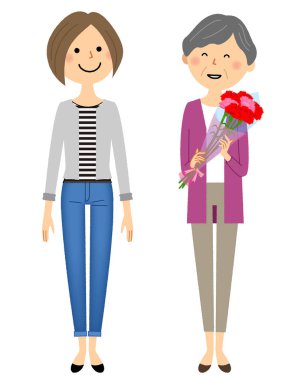 Anneler günü, üst ve alt / karanfil buketi Anneler gününde var bir annenin gösteren bir örnek bulunmaktadır.