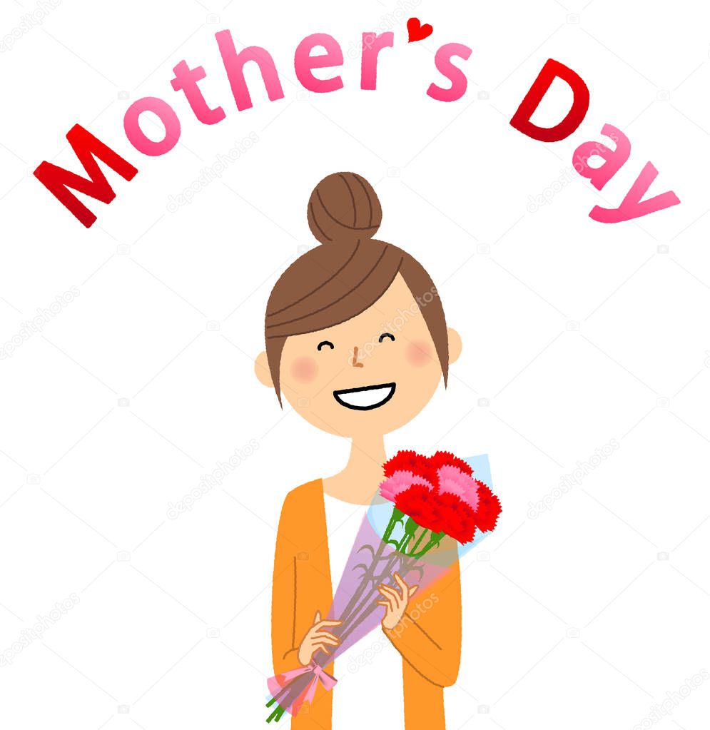 Mother's Day/It is an illustration of a mother who got a bouquet of carnations on Mother's Day.