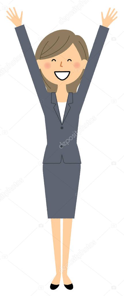 Businesswoman,Cheers/An illustration of the businesswoman who cheers with her hands up.