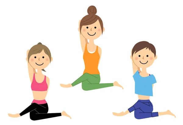 Die Frauen Die Yoga Machen Eine Illustration Der Frauen Die — Stockvektor