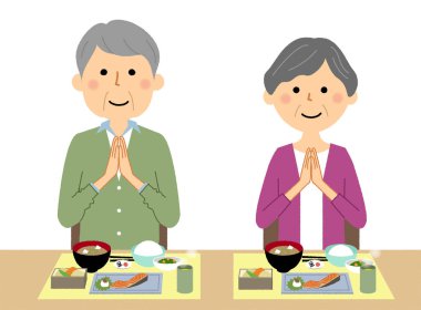 Yaşlı çift, Hadi ye! / bu bir yemek başlıyor bir yaşlı çift bir çizimi.