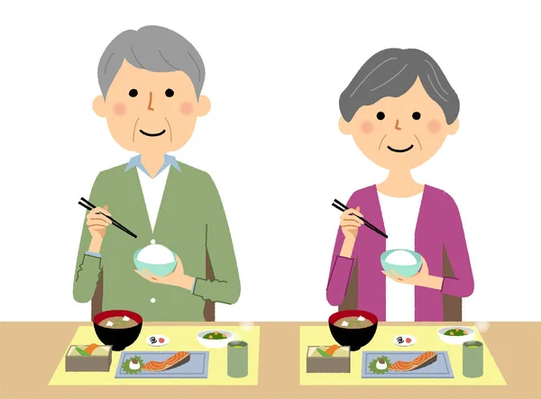 Couple Âgé Repas Est Une Illustration Couple Âgé Qui Mange — Image vectorielle