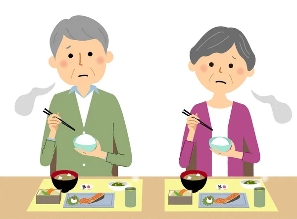 高齢カップル 摂食障害 拒食症の老夫婦のイラストです — ストックベクタ