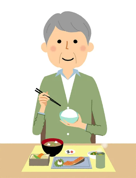 Ηλικιωμένος Άνδρας Γεύμα Είναι Μια Εικόνα Από Έναν Ηλικιωμένο Άνθρωπο — Διανυσματικό Αρχείο