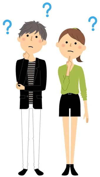 Illustration Questionable Young Couple Young Couple Question — Stock Vector