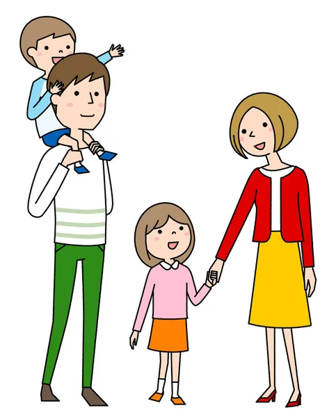 Familia Feliz Dando Paseo Ilustración Una Familia Feliz Dando Paseo — Vector de stock