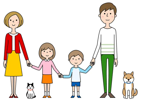 Famiglia Felice Che Tiene Mano Illustrazione Una Famiglia Felice Che — Vettoriale Stock