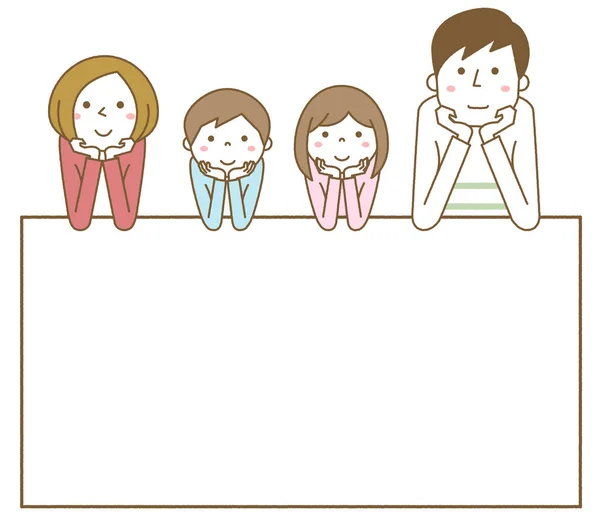 Família Feliz Com Placa Branca Ilustração Família Feliz Com Placa —  Vetores de Stock