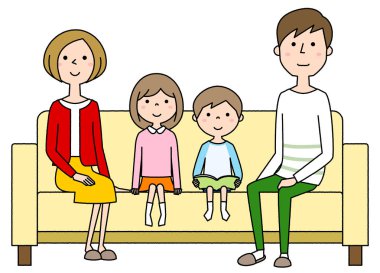 Aile kanepede dinleniyor. Kanepede dinlenen bir ailenin görüntüsü..