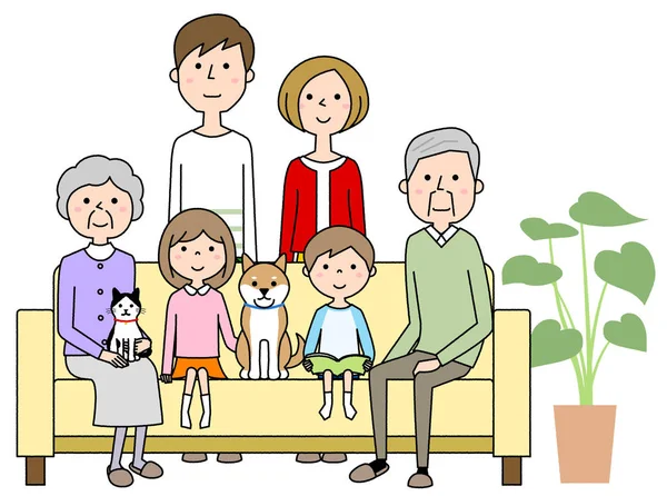 Οικογενειακή Χαλάρωση Στον Καναπέ Εικονογράφηση Οικογένειας Που Χαλαρώνει Στον Καναπέ — Διανυσματικό Αρχείο