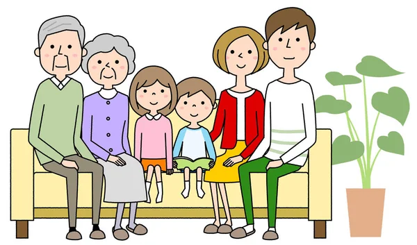 Família Relaxante Sofá Ilustração Uma Família Relaxante Sofá —  Vetores de Stock