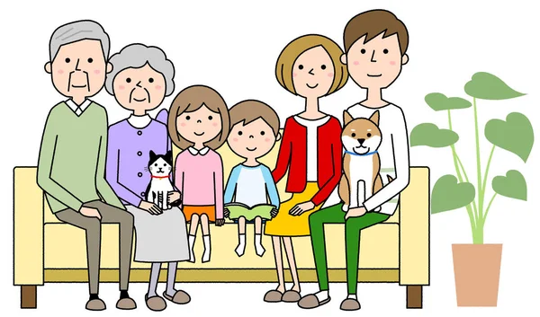 Οικογενειακή Χαλάρωση Στον Καναπέ Εικονογράφηση Οικογένειας Που Χαλαρώνει Στον Καναπέ — Διανυσματικό Αρχείο