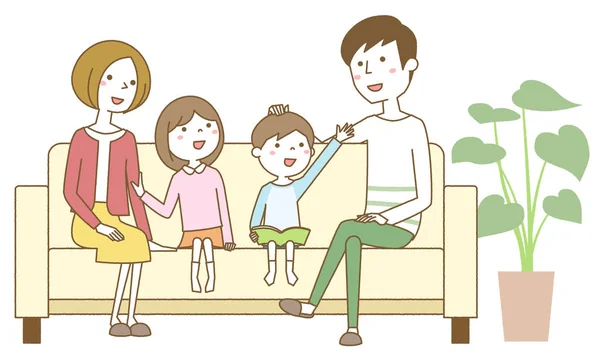 Família Relaxante Sofá Ilustração Uma Família Relaxante Sofá —  Vetores de Stock