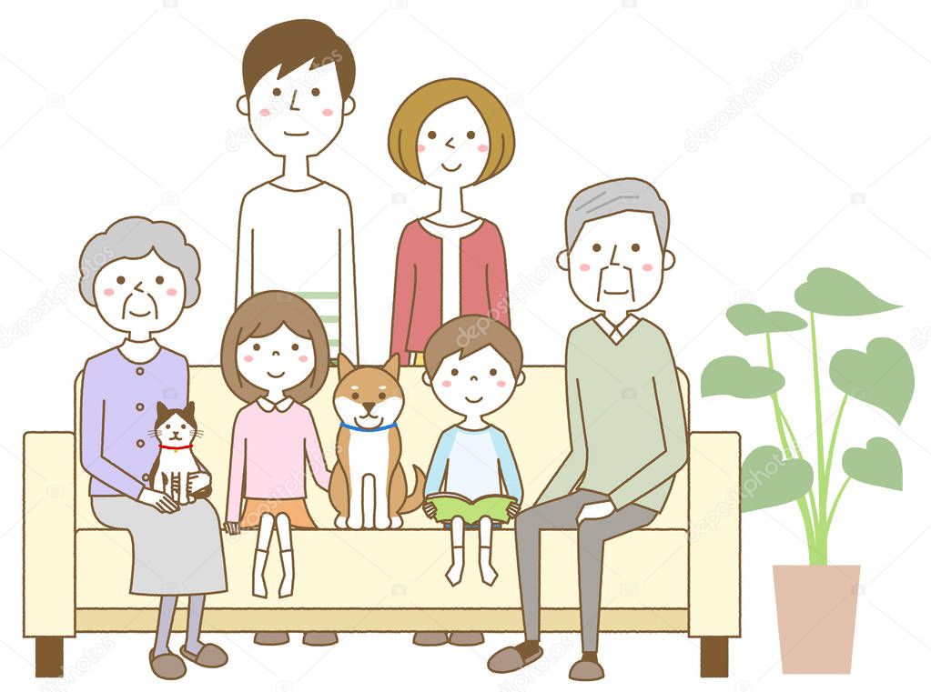 Family relaxing on the sofa/Illustration of a family relaxing on the sofa.