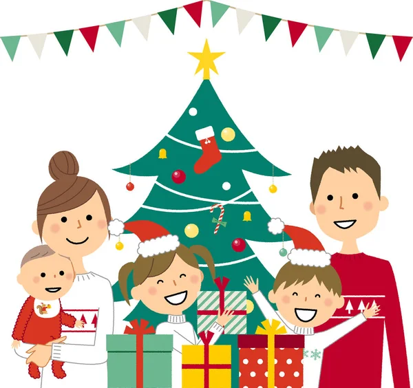 Christmas Family Illustration Family Having Christmas Party — Stock Vector