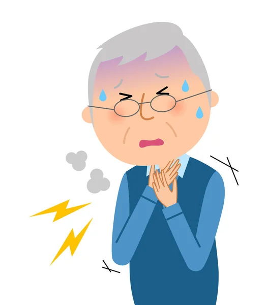Starší Muž Dýchejte Obtížemi Ilustrace Staršího Muže Který Potíže Dýcháním — Stockový vektor
