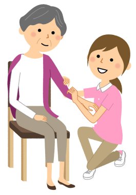 Bakıcı, yaşlılara kıyafet değiştirmede yardım ediyor / Bakıcı, yaşlılara kıyafet değiştirmede yardımcı oluyor.