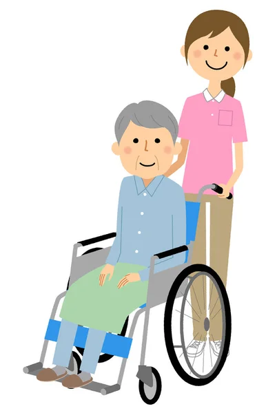 휠체어를 휠체어를 간병인의 — 스톡 벡터