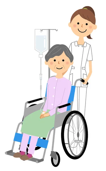 Pielęgniarki Pacjenci Wózkach Inwalidzkich Ilustracje Pielęgniarek Pacjentów Wózkach Inwalidzkich — Wektor stockowy