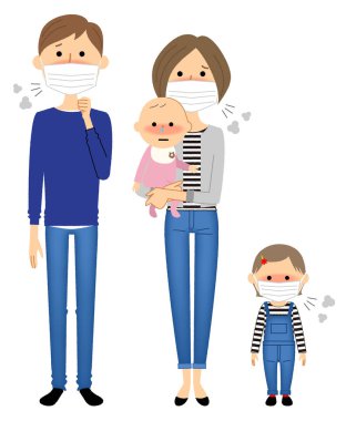 Family, Cold, Influenza/It is an illustration of a family who has lost their physical condition. clipart