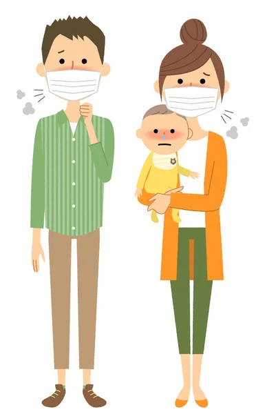 Familia Frío Influenza Una Ilustración Una Familia Que Perdido Condición — Vector de stock