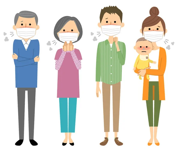 Familia Frío Influenza Una Ilustración Una Familia Que Perdido Condición — Vector de stock