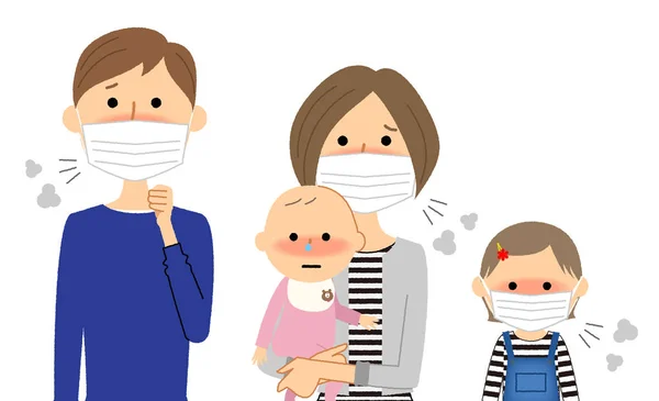 Aile Soğuk Grip Fiziksel Durumlarını Kaybetmiş Bir Ailenin Bir Örneği — Stok Vektör