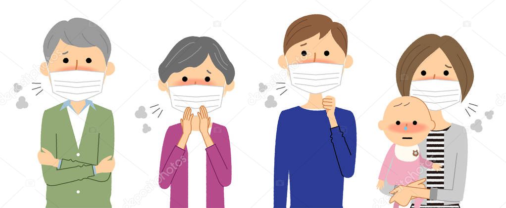 Family, Cold, Influenza/It is an illustration of a family who has lost their physical condition.